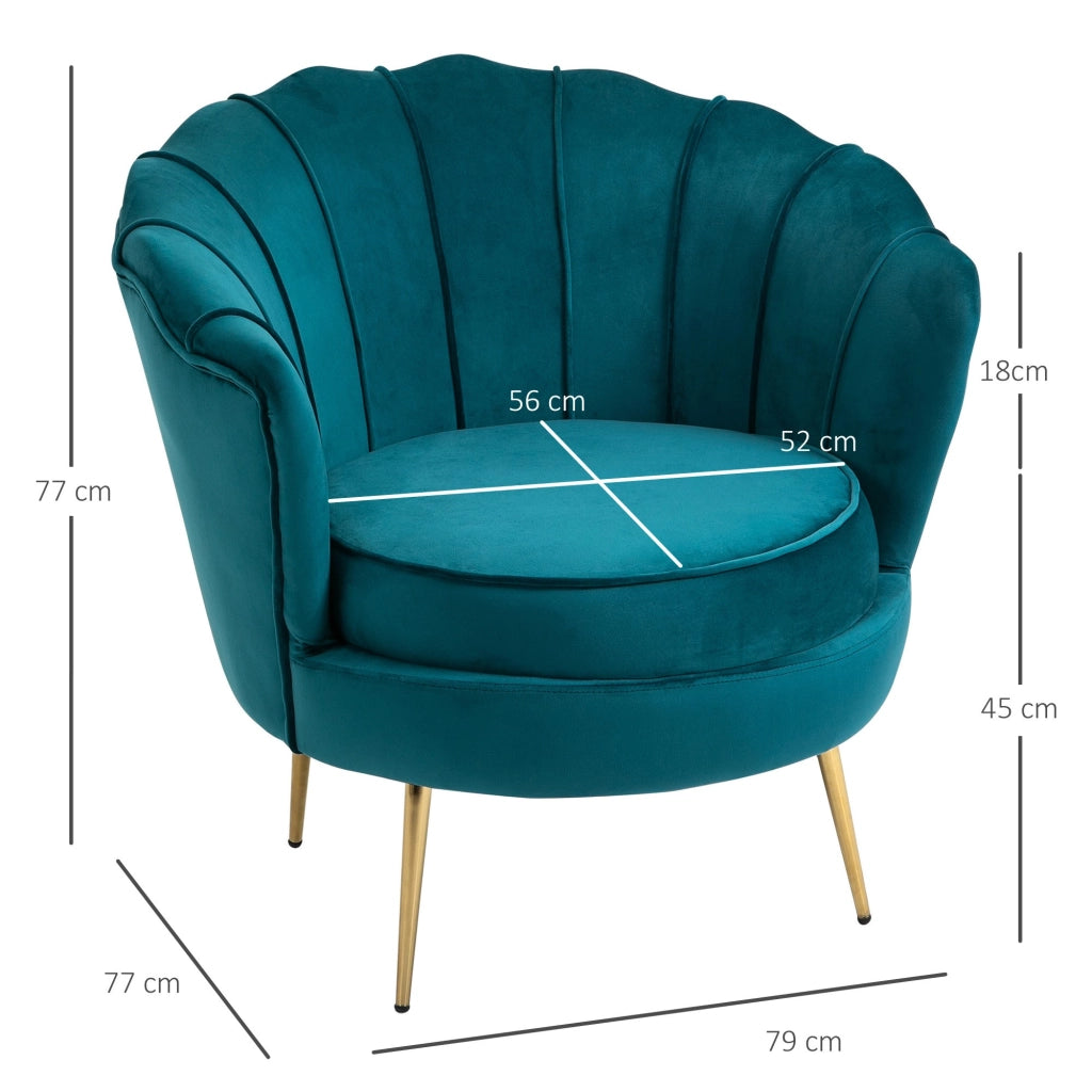 EasyComfort Poltrona di Design Stile Vintage Imbottita in Velluto, 79x77x77cm, Verde Petrolio