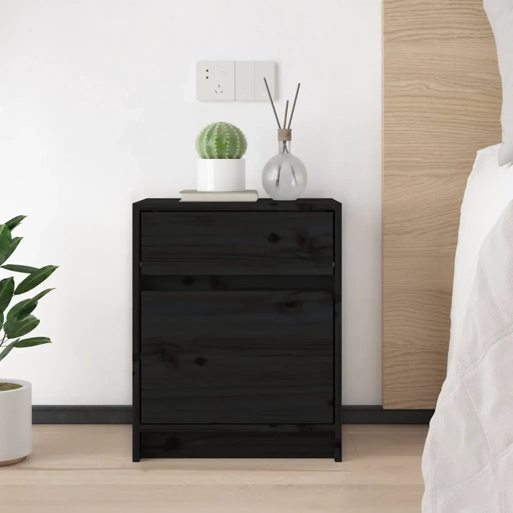 Comodini 2 pz Neri 40x31x50 cm in Legno Massello di Pino 808132