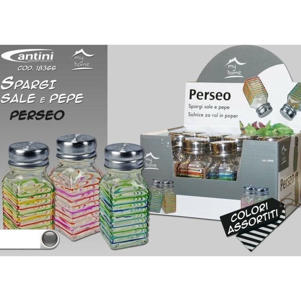 Trade Shop - Set 12 Pezzi Spargi Sale Perseo Contenitore Sale Pepe Spezie Vetro Colorato -