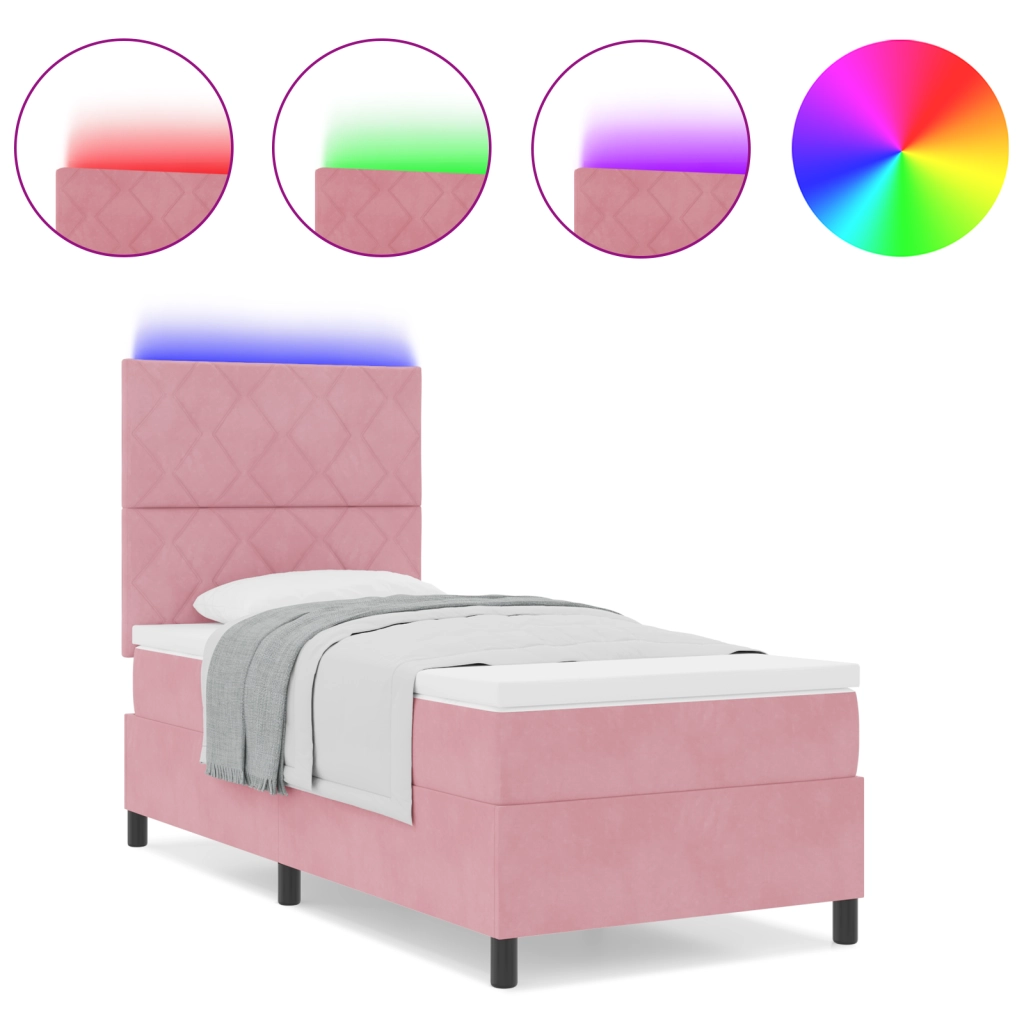 Letto a box con materasso e LED Rosa 90x200 cm in velluto