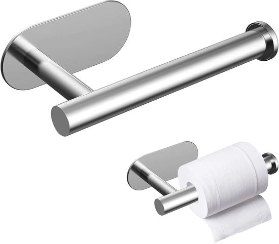 Supporto per carta igienica autoadesivo – nessun foro da fare, fissaggio alla parete in acciaio inossidabile, impermeabile e resistente all'ossidazione, forte adesione per la camera da bagno e il water (argento)