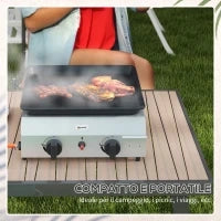 Piastra Barbecue a Gas con 2 Bruciatori, Piano Antiaderente e Potenza 4.8kw, Argento
