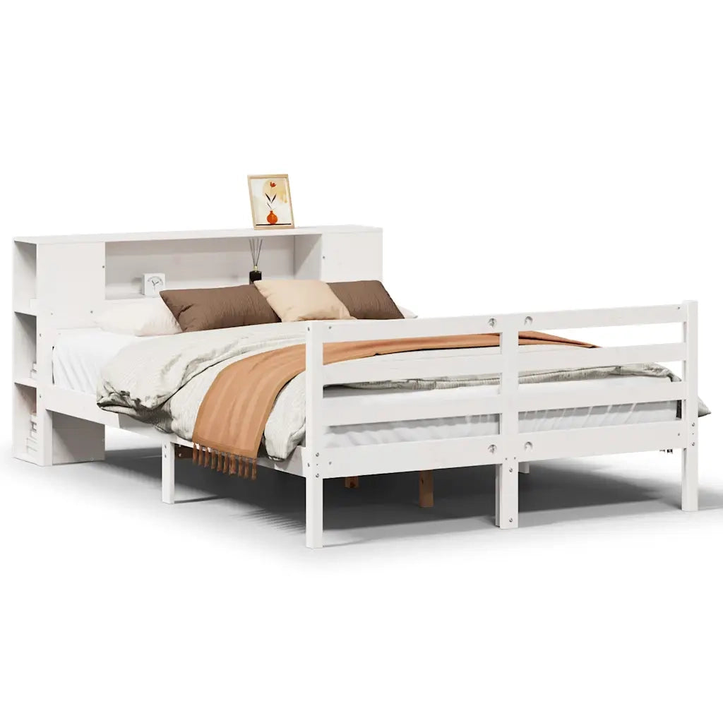 Letto matrimoniale | Letto per adulti | Letto Libreria senza Materasso Bianco 150x200 cm Legno di Pino