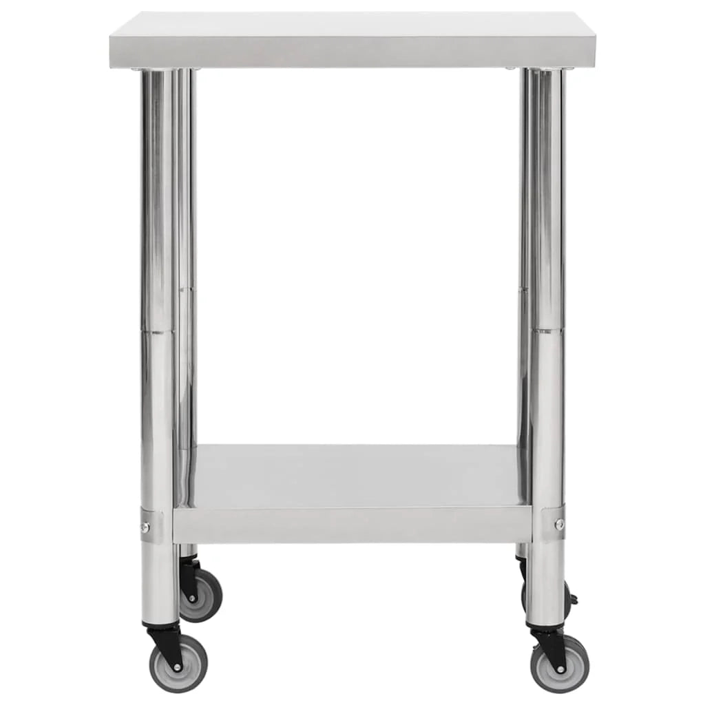 Tavolo da lavoro professionale da cucina con ruote 60 x 45 x 85 cm acciaio inox 02_0045415