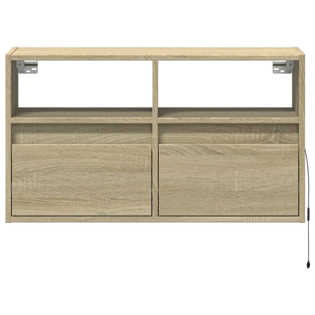 vidaXL Mobile TV a Parete con Luci LED Rovere Sonoma 80x31x45 cm