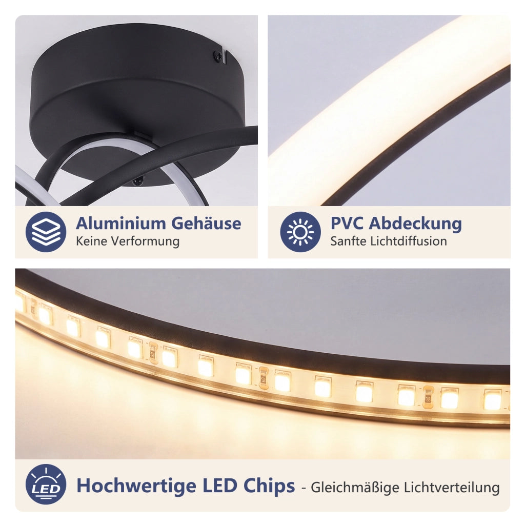 ZMH Lampada da Soffitto LED 24W Dimmabile Nera per Soggiorno Camera