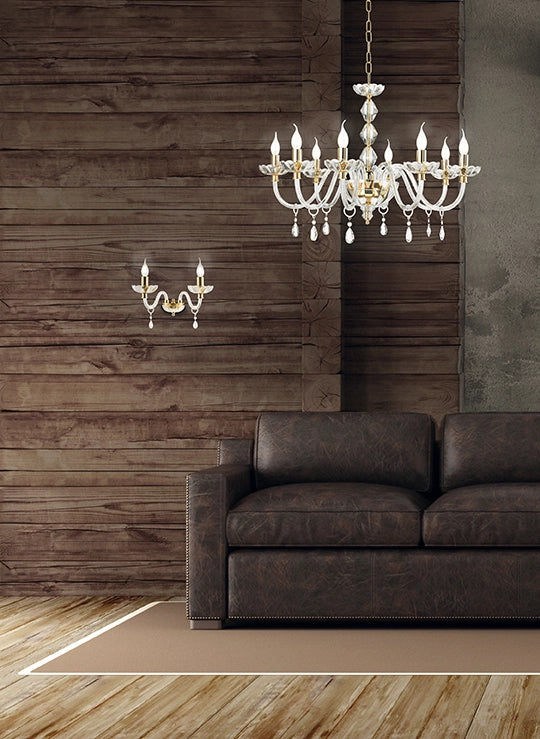 LAMPADARIO BRIGIDA 8 LUCI CRISTALLO E ORO ATTACCO E14 D.85CM