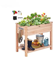 Piantagione Elevata - Tavolo per la Coltivazione - Contenitore per Erbivori - Sopra Ruote - Con Pannello - Legno - DxBxA: 86 x 46 x 76