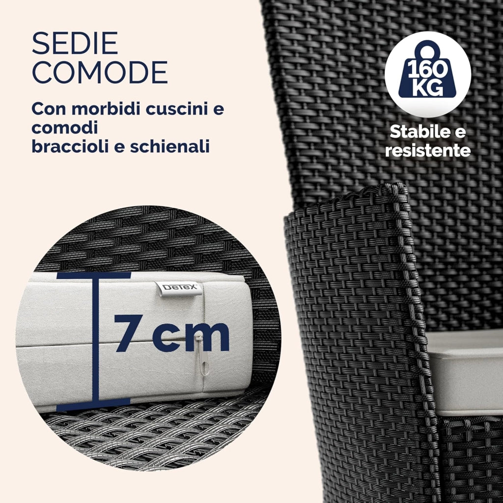 ® Set Mobili da Pranzo da Giardino in Polyrattan 6 Sedie Impilabili Tavolo 150x90cm in WPC Legno Resistente da Terrazza Esterno Nero