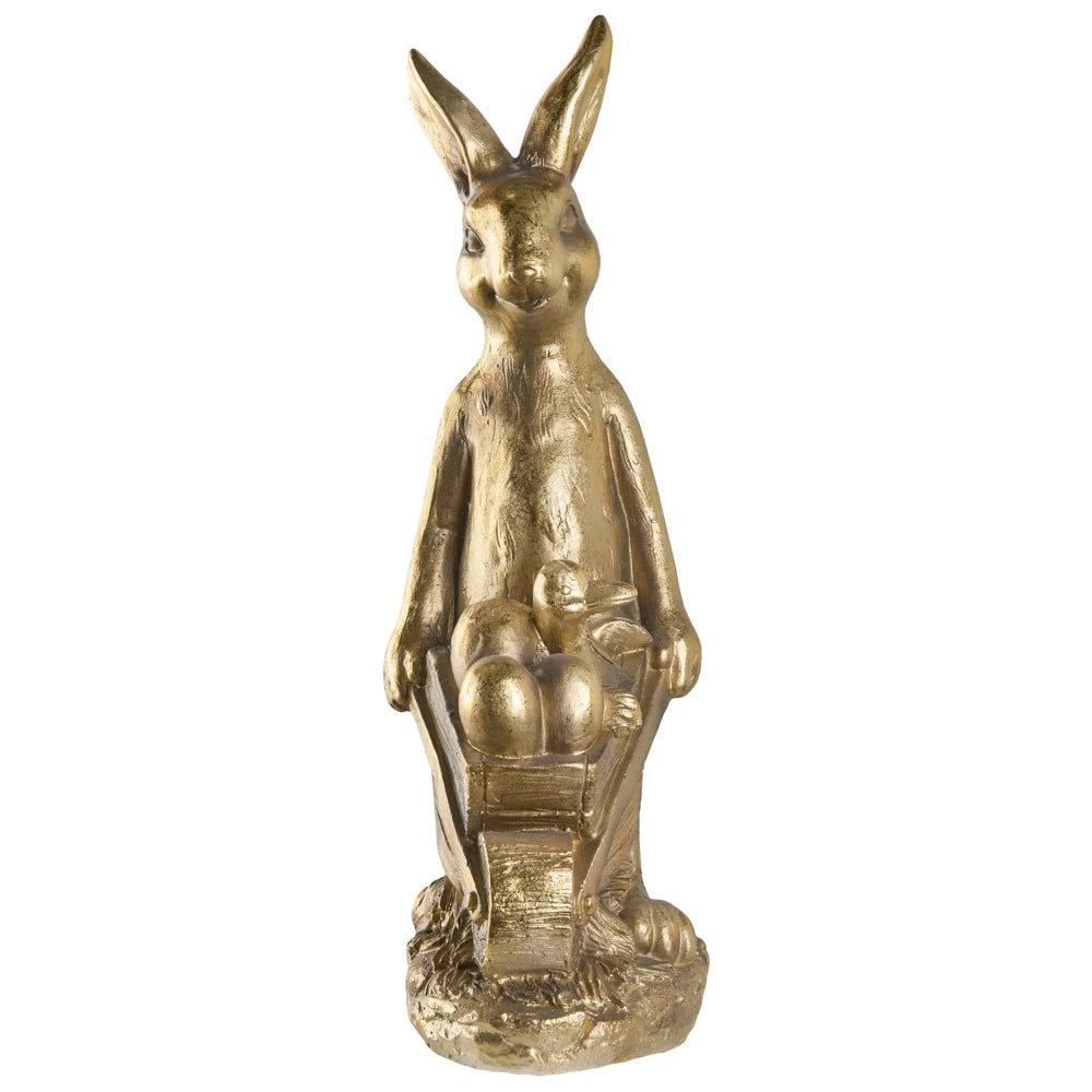 Statuetta da giardino in oro MgO 72 cm coniglio pasquale realizzata a mano decorazione per interni ed esterni con carriola tema primaverile