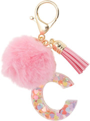 Accessorio per le chiavi in pelle con pallina - Accessorio per le chiavi con lettera iniziale C - Accessorio per le chiavi femminile - Accessorio per le chiavi con pennello - Sostenibile e robusto - 11 cm di lunghezza - Accessorio per le chiavi