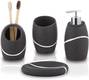 Accessori per la camera da bagno - Set 4 pezzi - Dispensatore di sapone - Orecchiera per spazzolino da denti - Tazza per bevande - Scatola per sapone - Stile e pratico - Per vasca da bagno e lavabo