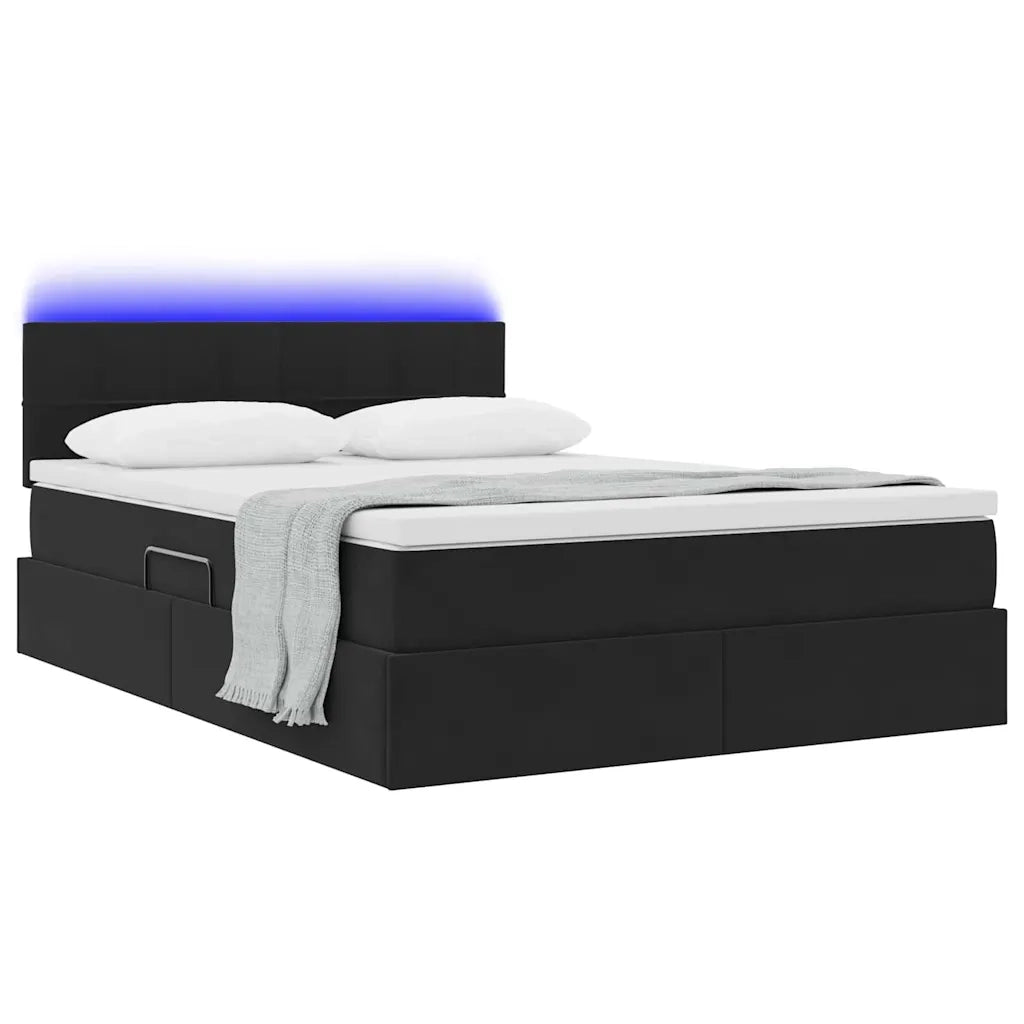 Letto con contenitore LED e materasso Nero 140 x 190 cm Velluto