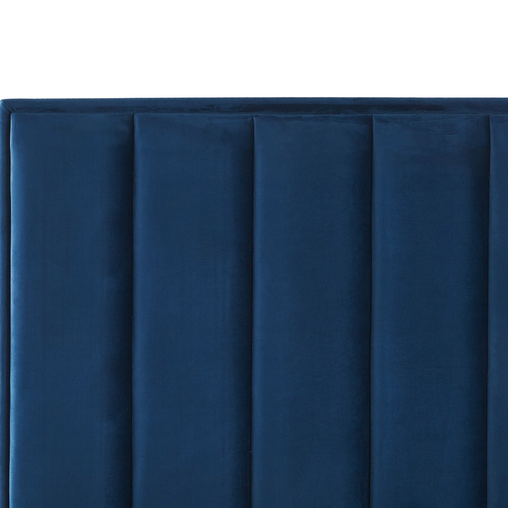 Letto in velluto blu navy matrimoniale 140 x 200 cm con poggiatesta imbottita contenitore ottomana gambe in metallo Nero