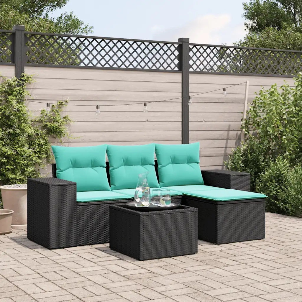 Salotto da Giardino-Set Divani da Giardino 5 pz con Cuscini Nero in Polyrattan 195884