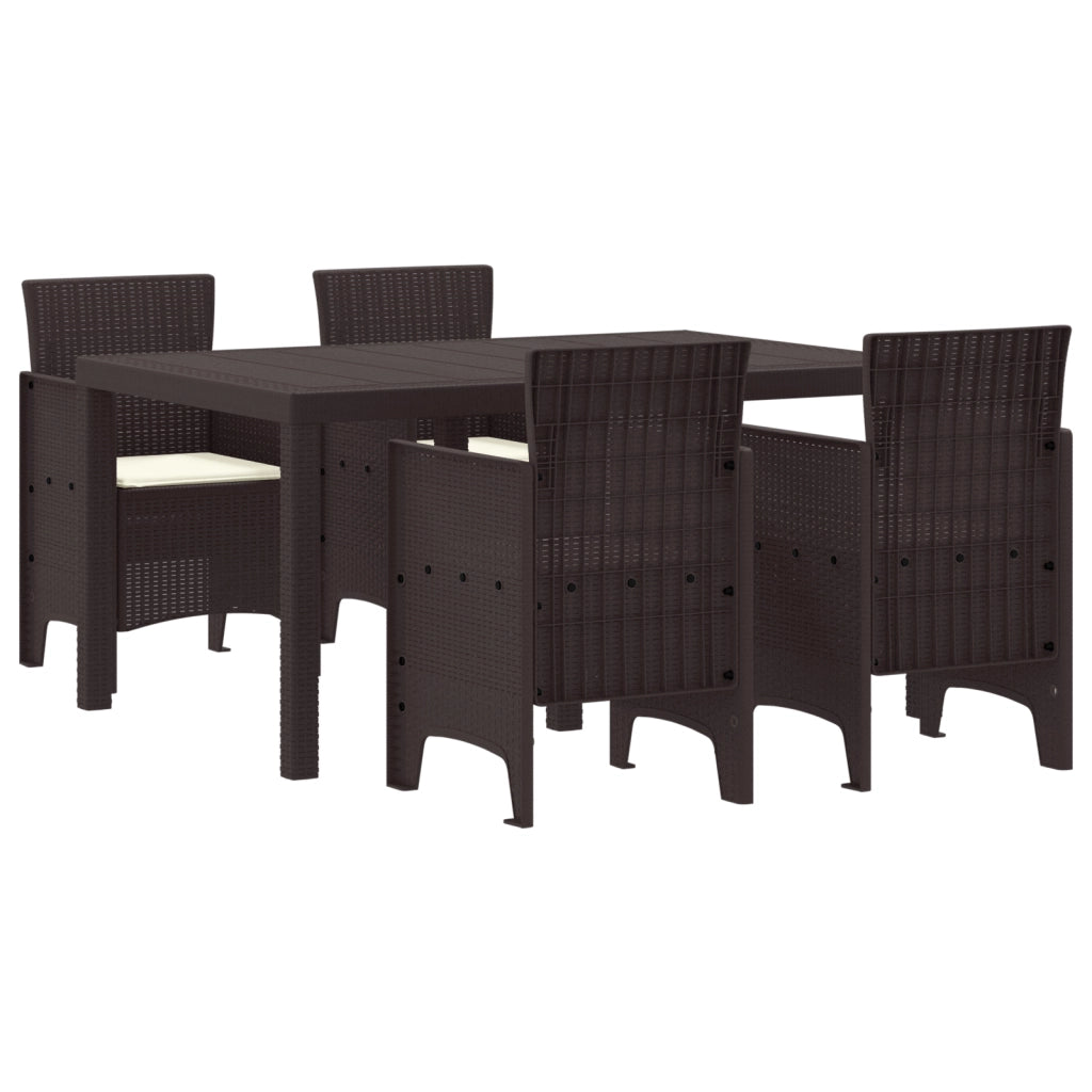 Set da Pranzo da Giardino 5 Pezzi con Cuscini Marrone Rattan Sintetico