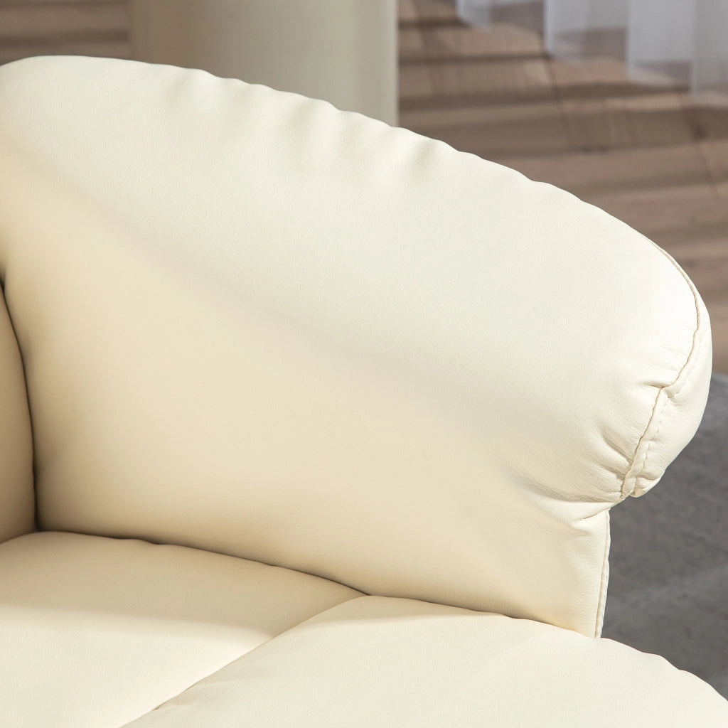 Poltrona relax girevole 360° con poggiapiedi e vano contenitore, reclinabile fino a 145°, bianco crema