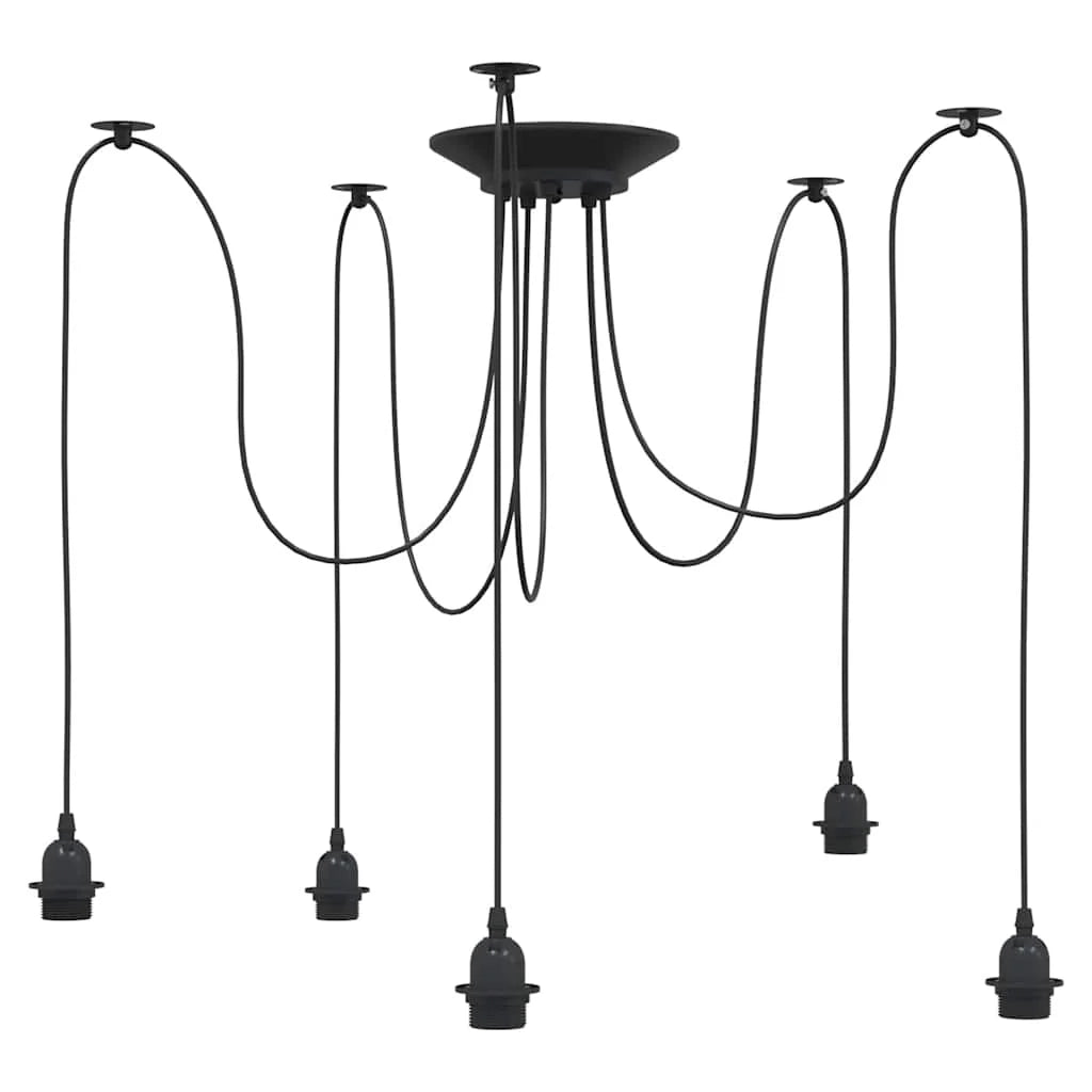 Lampada a sospensione vintage con 5 portalampada E27 altezza regolabile 157 cm metallo nero 02_0058021