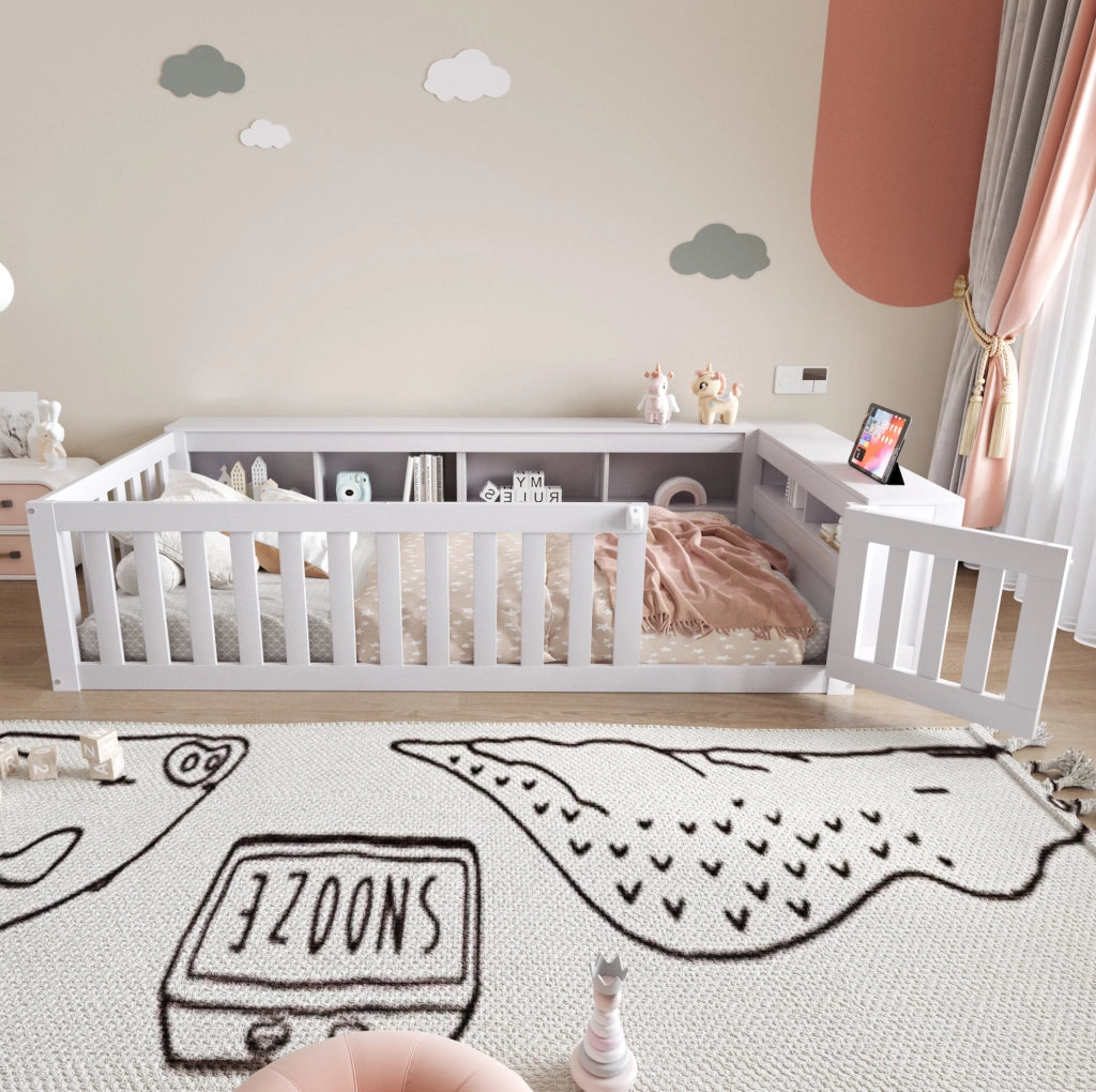 Letto per bambini 90x200 cm con contenitori e sponde di sicurezza; bianco