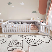 Letto per bambini 90x200 cm con contenitori e sponde di sicurezza; bianco