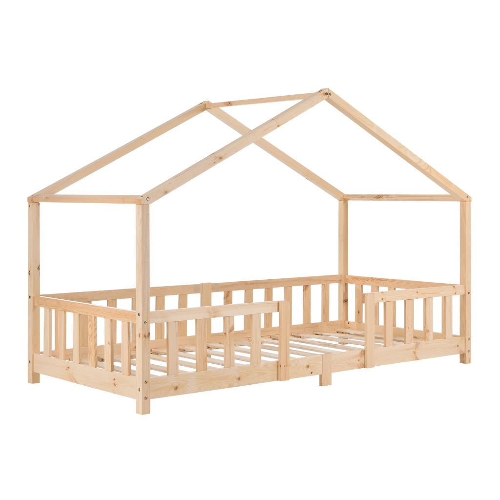 Letto per Cameretta Treviolo a Forma di Casetta in Stile Montessori 90x200 cm Naturale [en.casa]