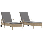 Lettini Prendisole 2 pz | Sdraio da giardino | Lettino da sole con Cuscini Beige in Polyrattan
