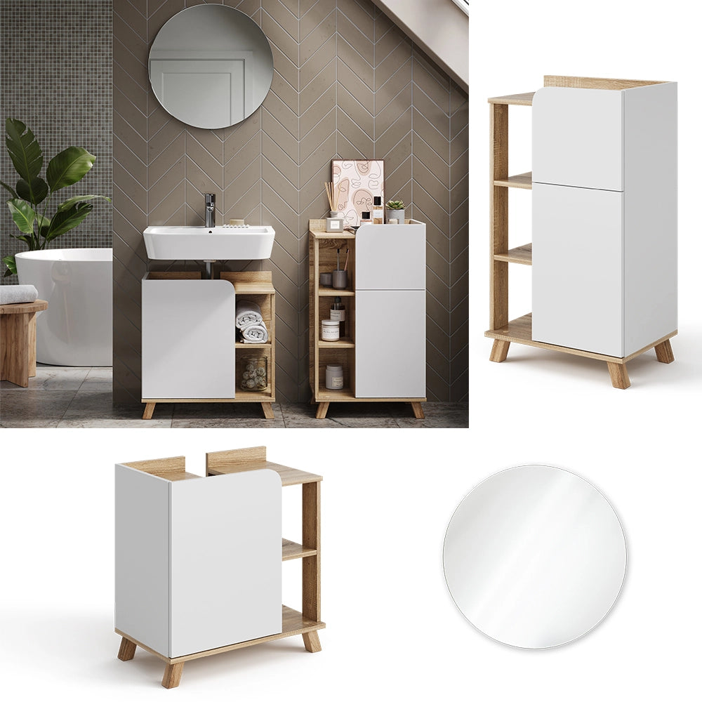 Vicco Set di mobili da bagno Sonoma/Bianco 3 parti, con mobile midi