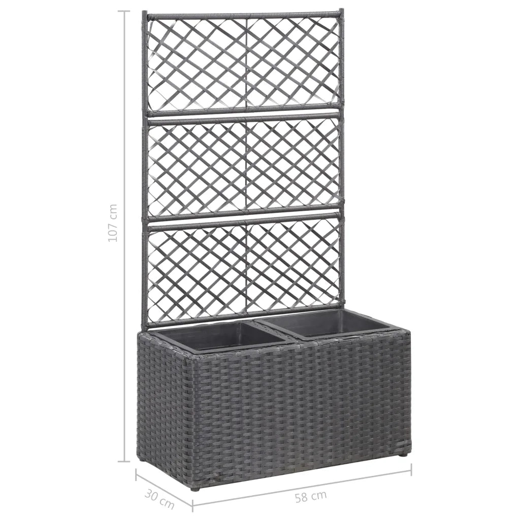 Letto Rialzato a Traliccio 2 Vasi 58x30x107 cm Polyrattan Nero 46931