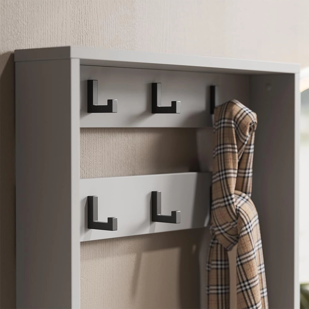 Armadio da ingresso Eliza, Grigio, 100 x 45 cm Set, 3 parti, adatto per montaggio a parete e appendiabiti