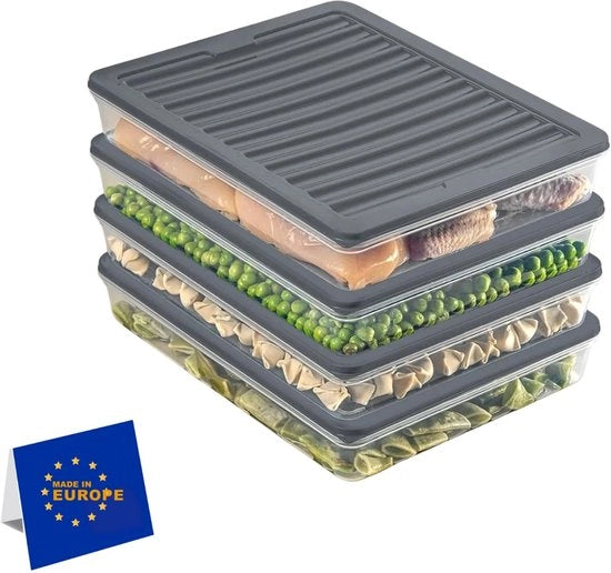 Contenitori alimentari sovrapposti, set di contenitori di conservazione, organizzatore del congelatore e del frigorifero con coperchio, resistente al congelamento fino a -25 °C, scatole riciclabili per carni (4x2400)