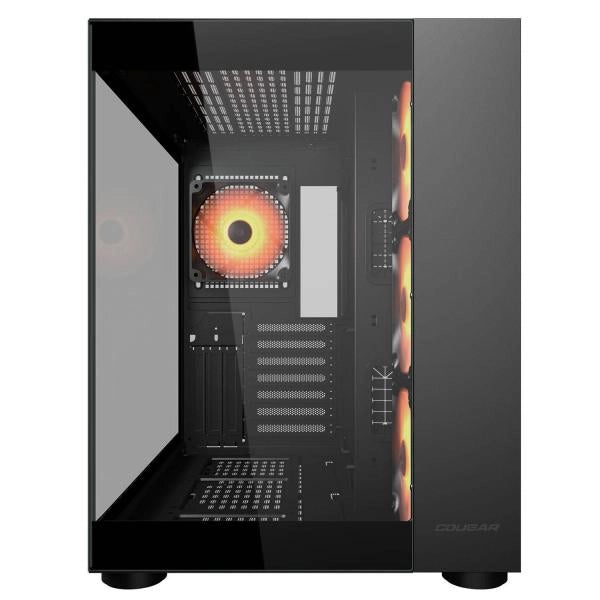 COUGAR FV150 RGB è un case PC nero per gaming compatibile con Mini-ITX, Micro-ATX e ATX. Offre illuminazione ARGB, supporto per 10 ventole e GPU fino a 400 mm. Design elegante e raffreddamento avanzato.