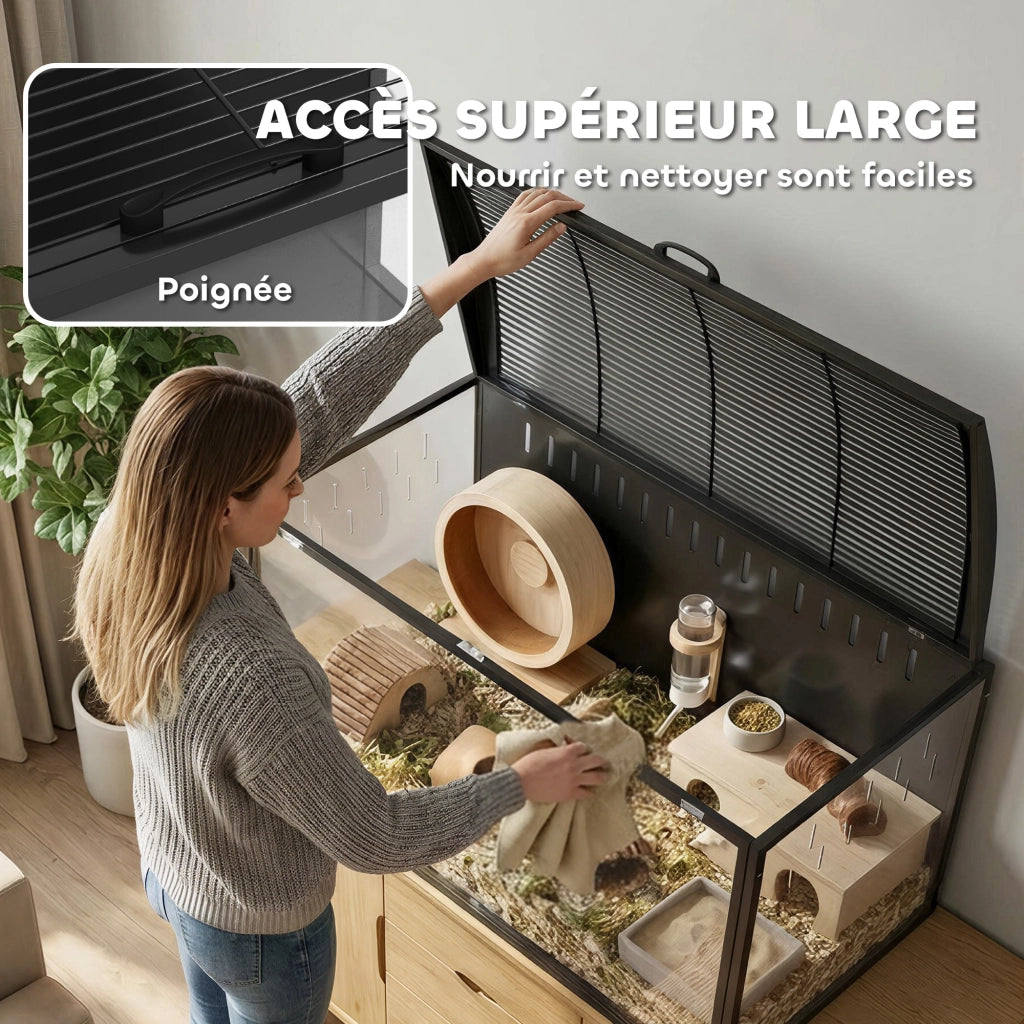 Gabbia per Criceti Grande in Acciaio e Acrilico ¨C zephmum ¨C 105x51x53 cm Nero