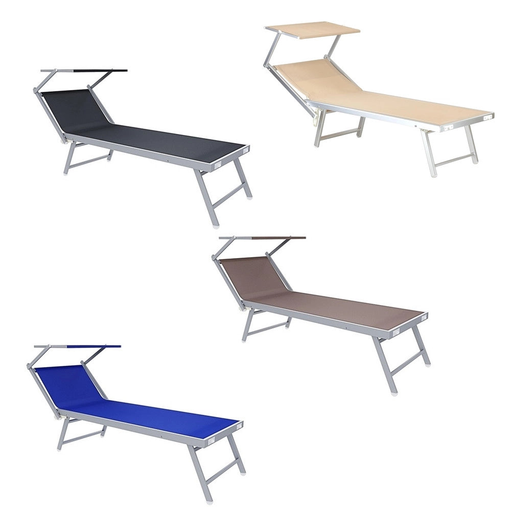 Trade Shop - Lettino Pieghevole Prendisole In Alluminio Textilene Con Parasole Orientabile 186x61x38cm -