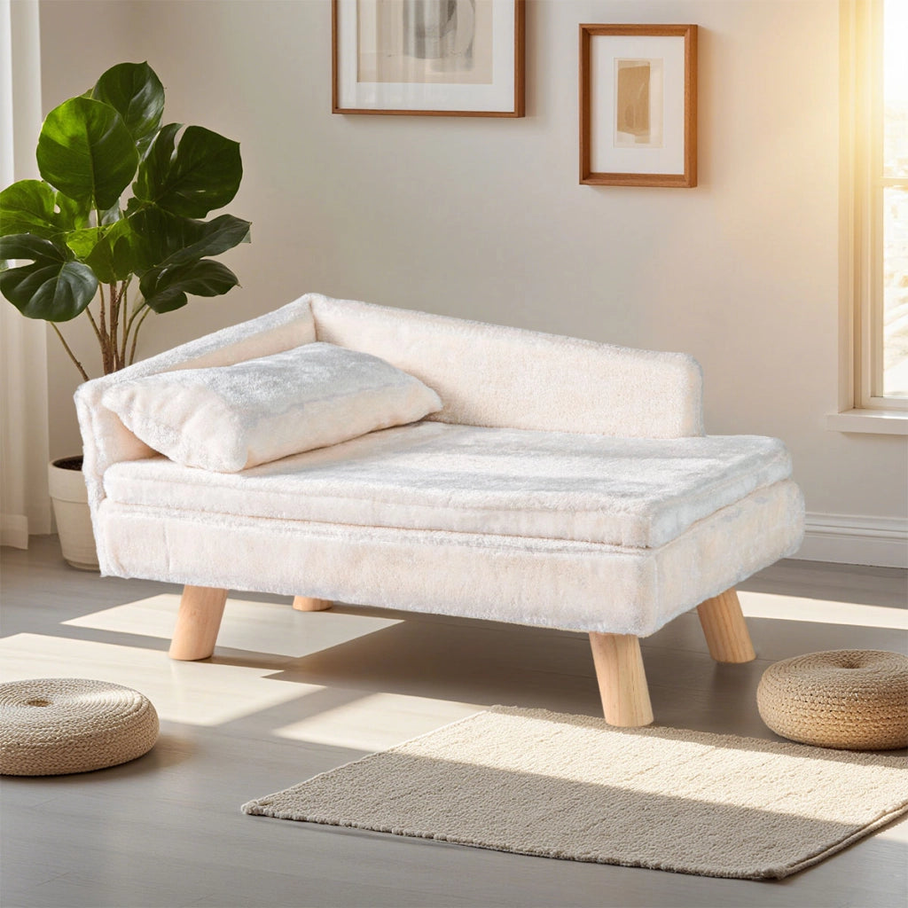 Divanetto per animali letto elevato cani taglia media e piccola-Sofa per animali schienale alto sedia per gatti interno Beige