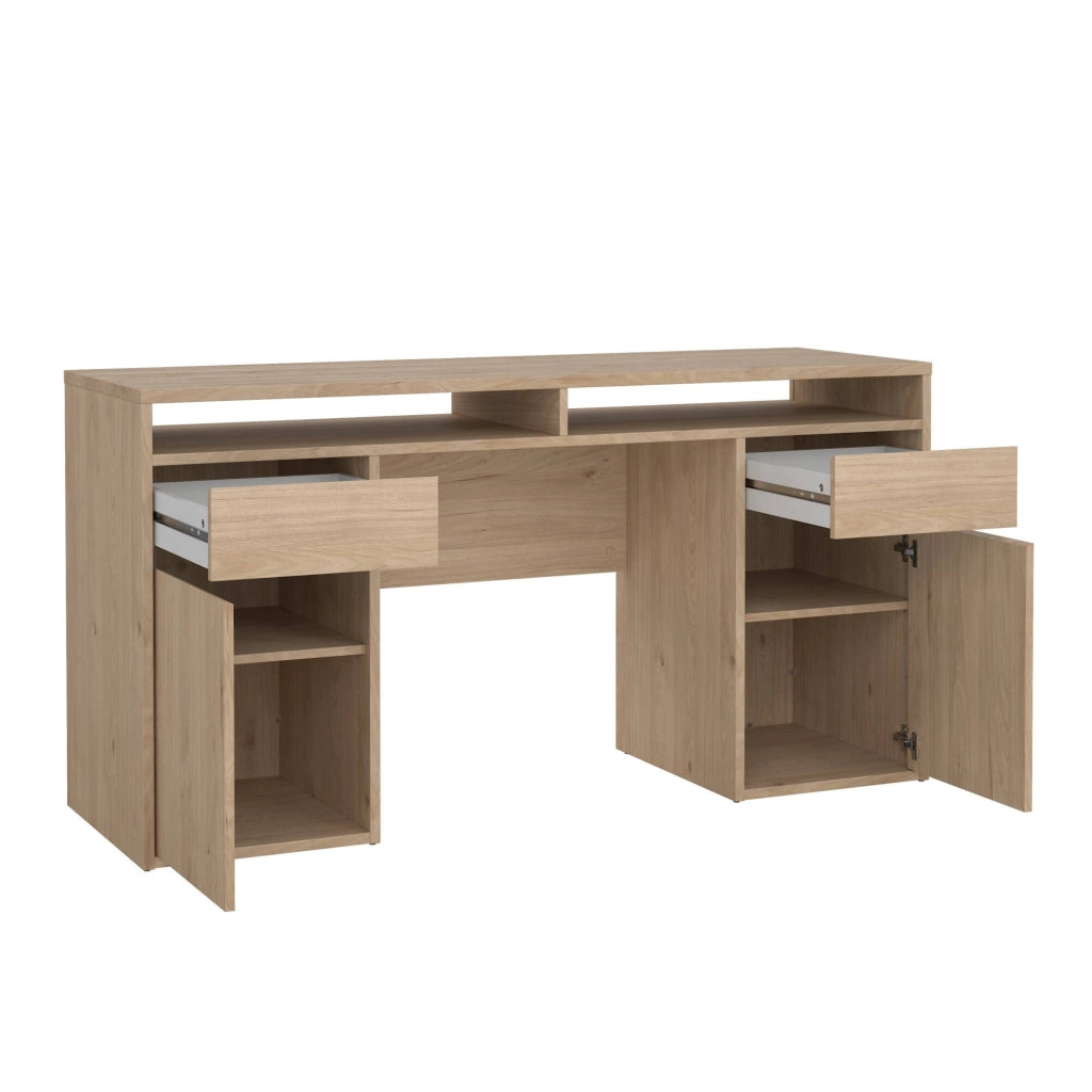 Scrivania Leepi, Scrittoio multiuso, Tavolo per ufficio porta PC, Piano di lavoro, 149x48 h77 cm, Rovere