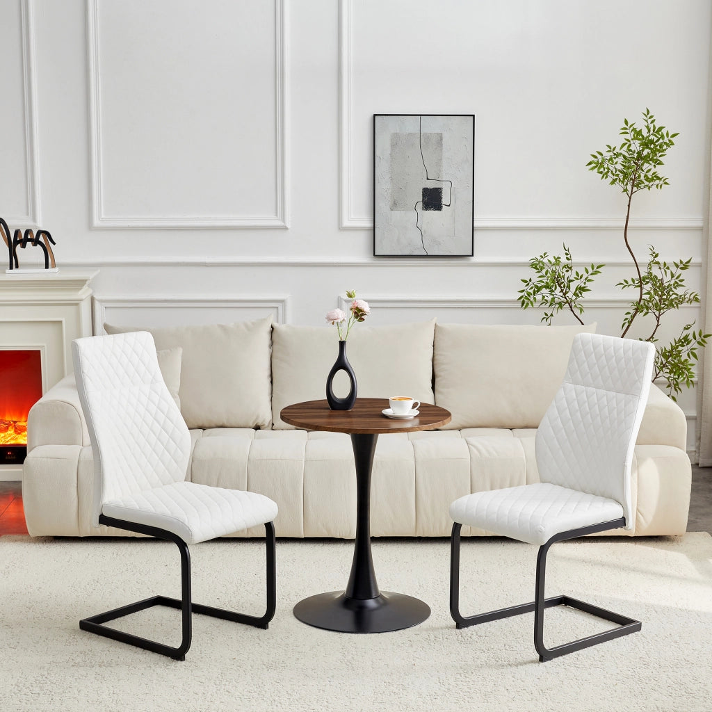 Set tavolo e sedie con 1 tavolo rotondo e 2 sedie imbottite; base stabile; in MDF; PU e metallo; noce bianco e nero