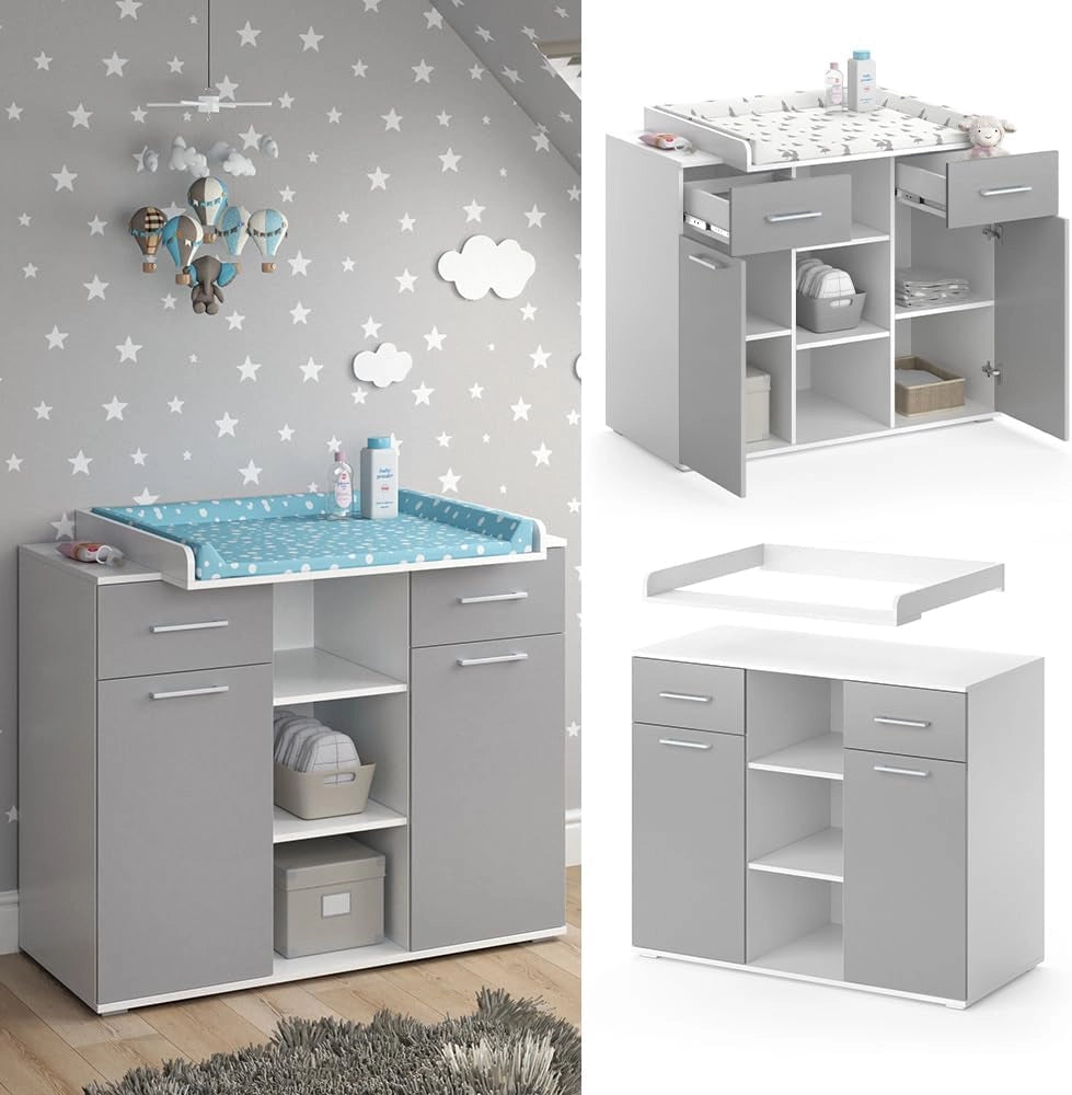 Fasciatoio Leonie, Grigio, 113 x 109 cm, con fasciatoio rimovibile per l'utilizzo come cassettiera