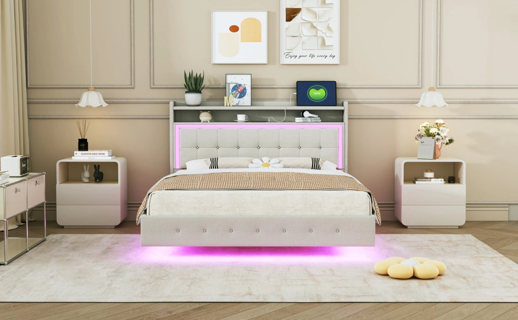 letto imbottito lino beige 140 x 200 cm