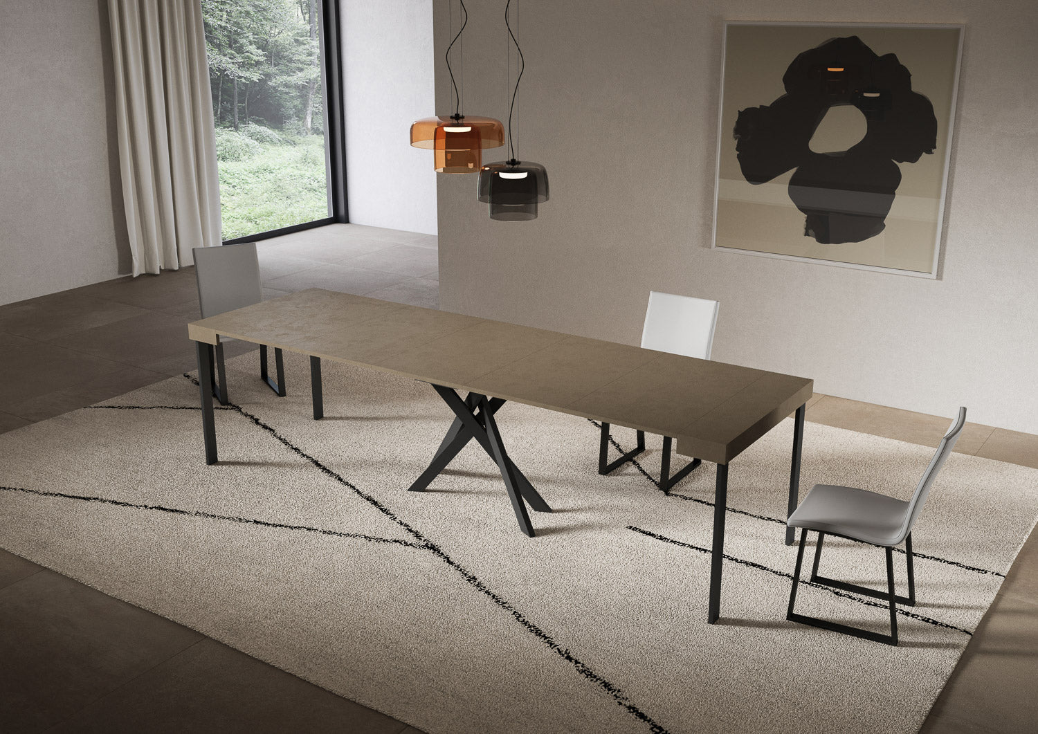 Consolle Allungabile 90-300x40x77 cm Saki Tortora Gambe Antracite