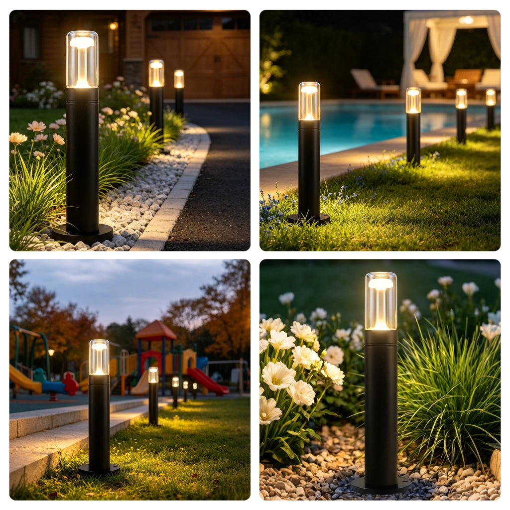 ZMH Lampada da Giardino Esterna a Palo 10W Nero H.40cm 3000K Vetro per Viali Camino