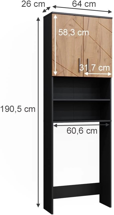 Mobiletto per lavatrice Irma, Quercia dorata/antracite, 64 x 190.5 cm, adatto per riporre oggetti e come supporto per lavatrici
