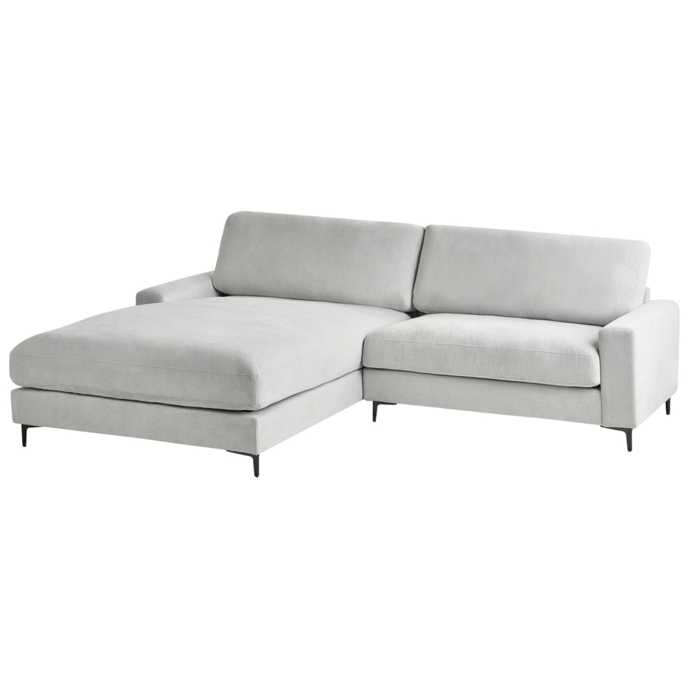 Divano angolare a destra in tessuto di ciniglia grigio chiaro Poliestere Metallo Gambe nere 190 x 272 x 83 cm Schienale imbottito e rifinito 3 posti a L Soggiorno in stile moderno