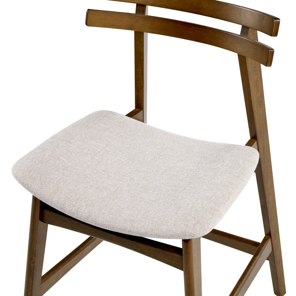 Set di 2 sedie da pranzo in tessuto beige e struttura in legno massiccio marrone retrò senza braccioli con seduta