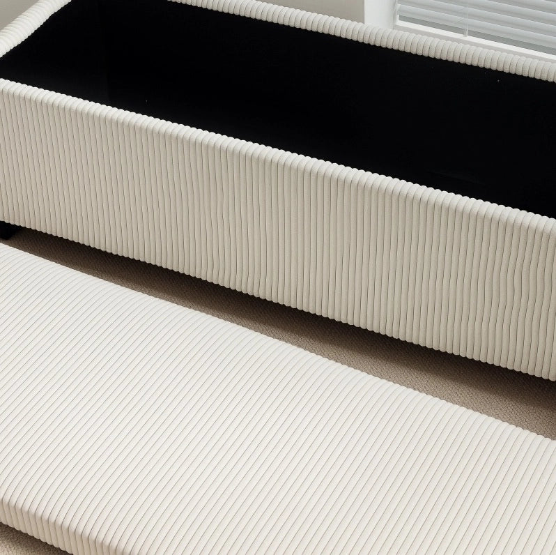 Panca contenitore imbottita beige 112 x 42 x 40 cm