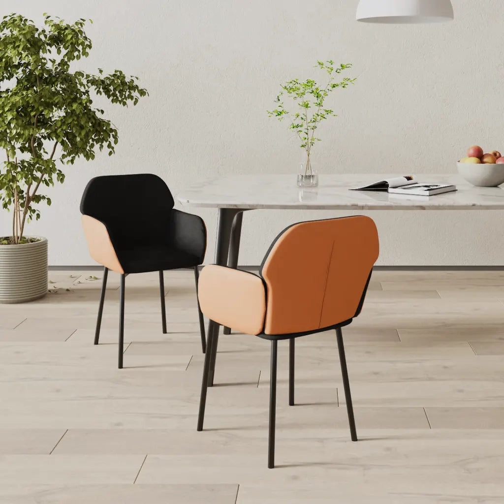 Sedie da Pranzo 2 pz | Sedie da cucina Nere in Tessuto e Similpelle