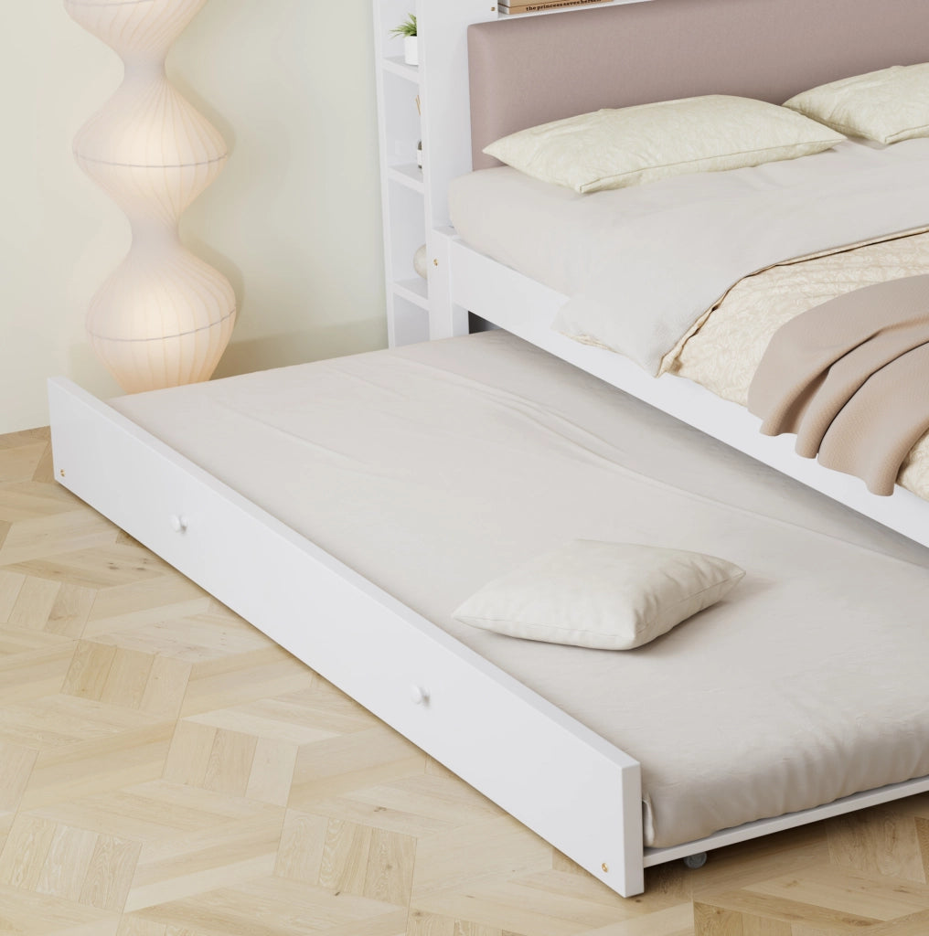 Letto funzionale in legno 120x200 cm con letto estraibile e testiera imbottita