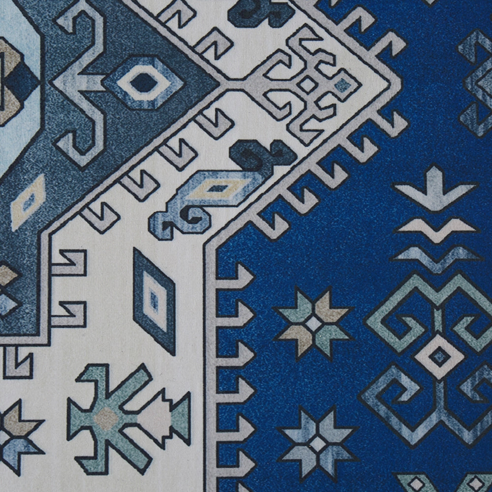 Tappeto passatoia blu poliestere 80 x 300 cm motivo geometrico fondo antiscivolo corridoio moderno