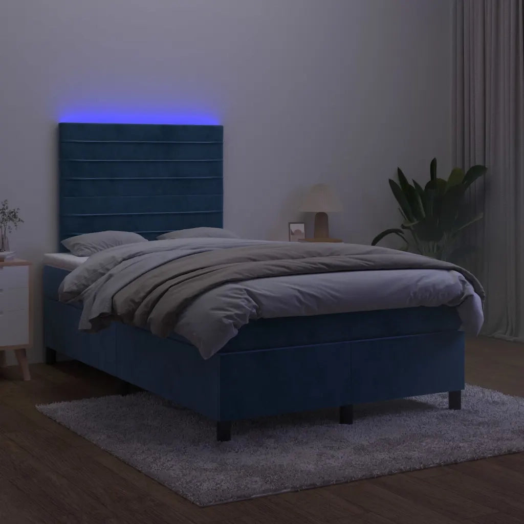 Letto a Molle Materasso e LED Blu Scuro 120x190 cm in Velluto 3270321
