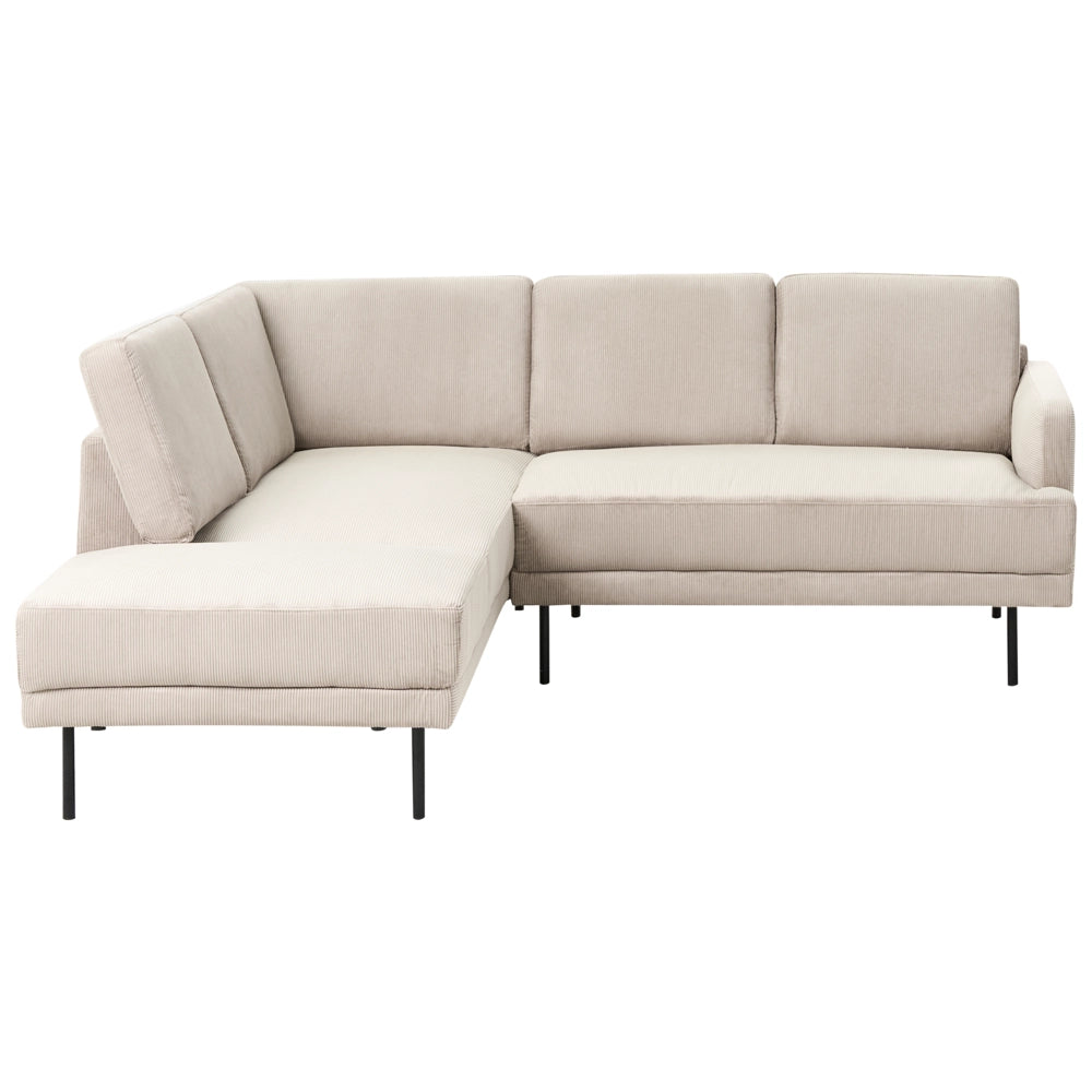 Divano imbottito angolare destro 4 posti con gambe in metallo beige Schienale imbottito stile moderno e minimalista