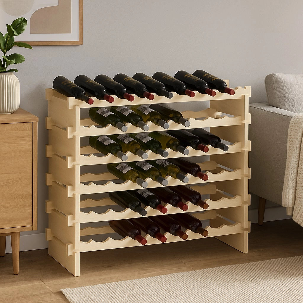 Porta Bottiglie Cantinetta Legno di Pino 6Piani 48 Scomparti 90x30 H81cm Casa Bar